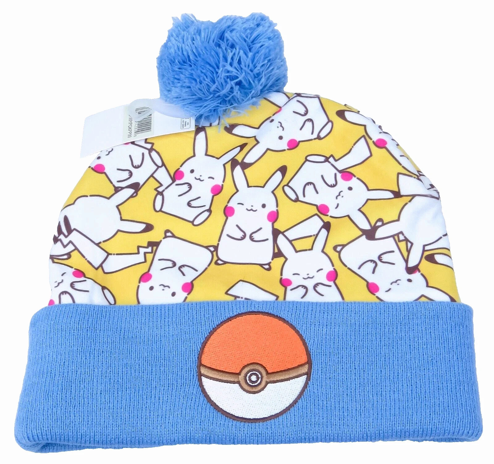 Bioworld Pokemon Pikachu Knit Pompom Cuff Beanie Tan White Cyan Licensed BNWT