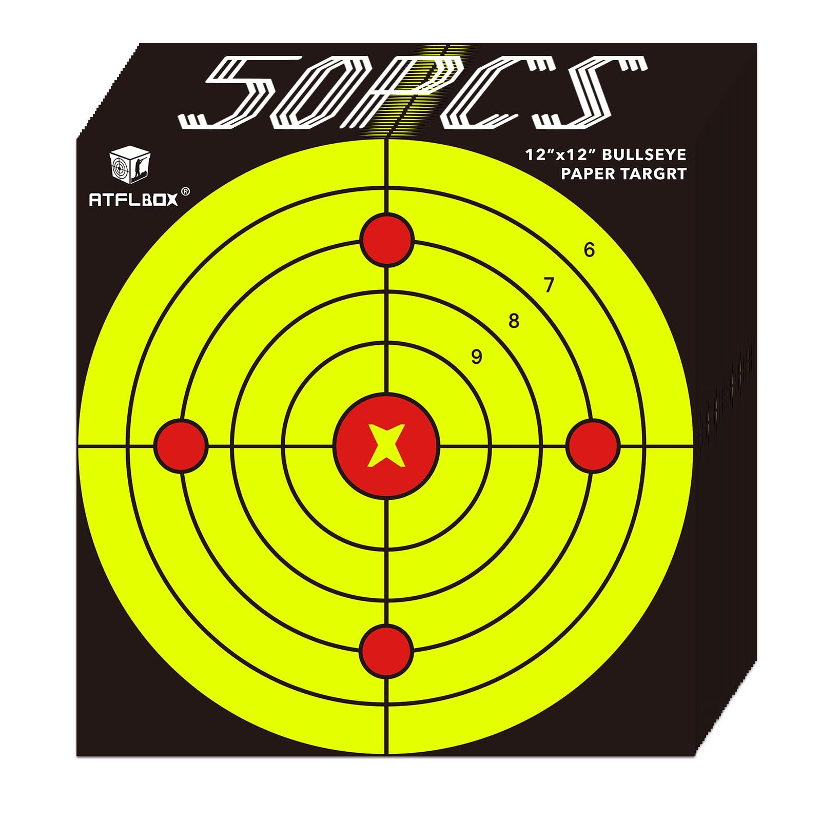 Atflbox Bullseye Paper Shooting Target for The Range, 12x12 Inch High Visibil...