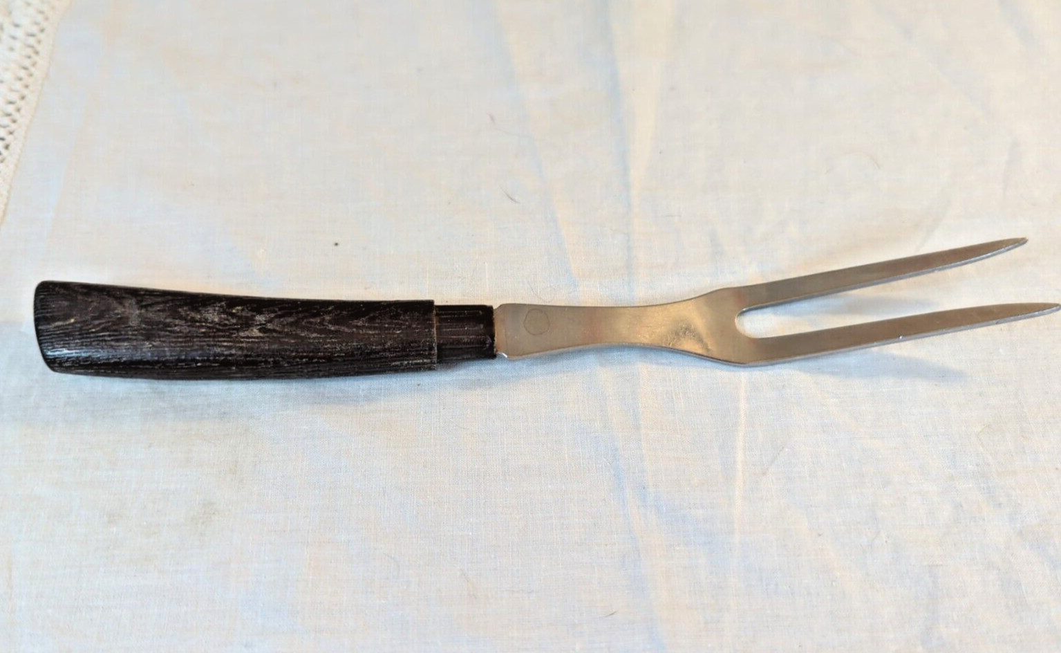 QuiKut 10.5" Stainless Steel Carving Fork Plastic (faux wood) Handle USA Vintage