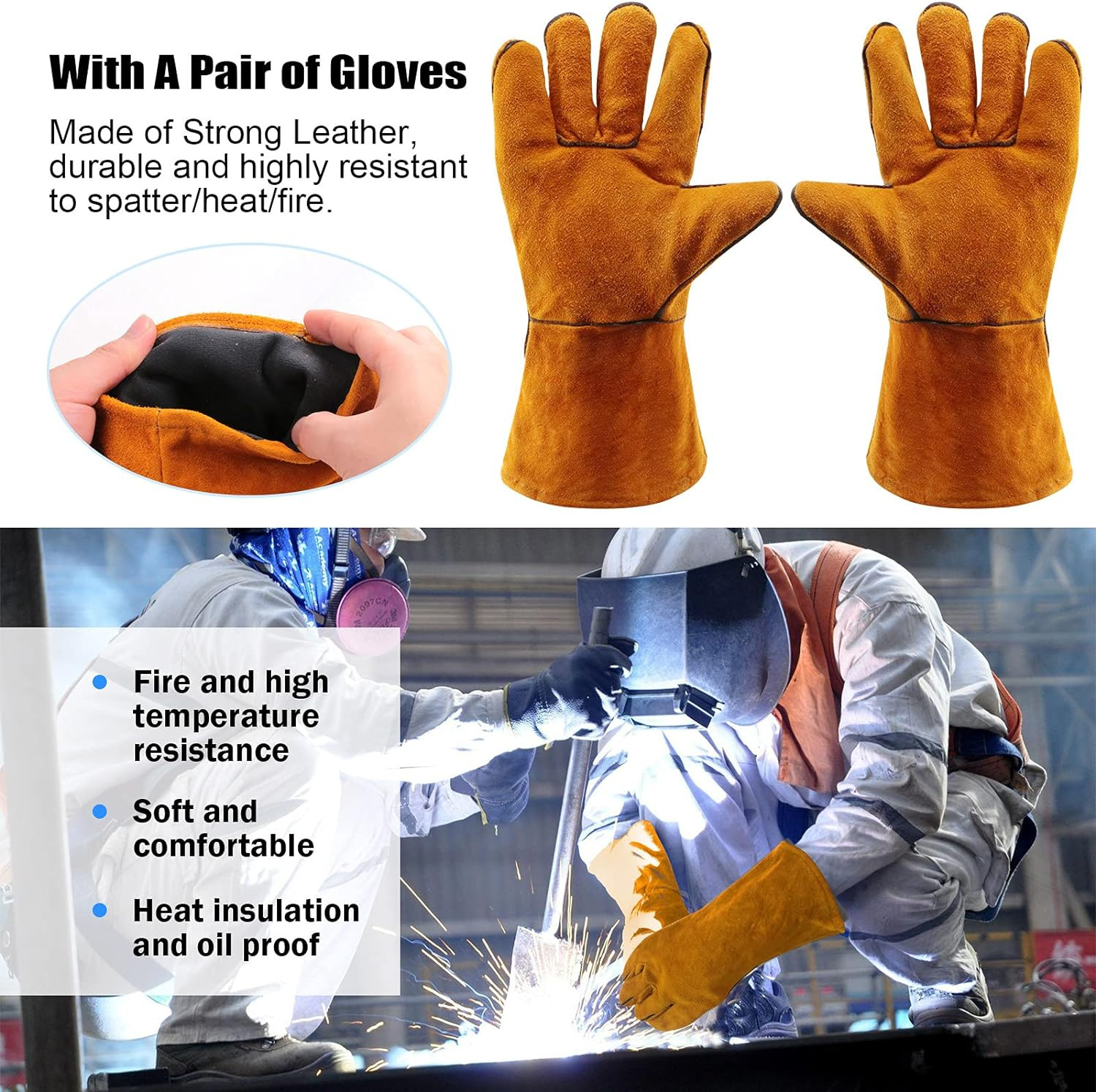 Welding Chipping Hammer Set 10" With Wire Brush And Protective Gloves 4Pc