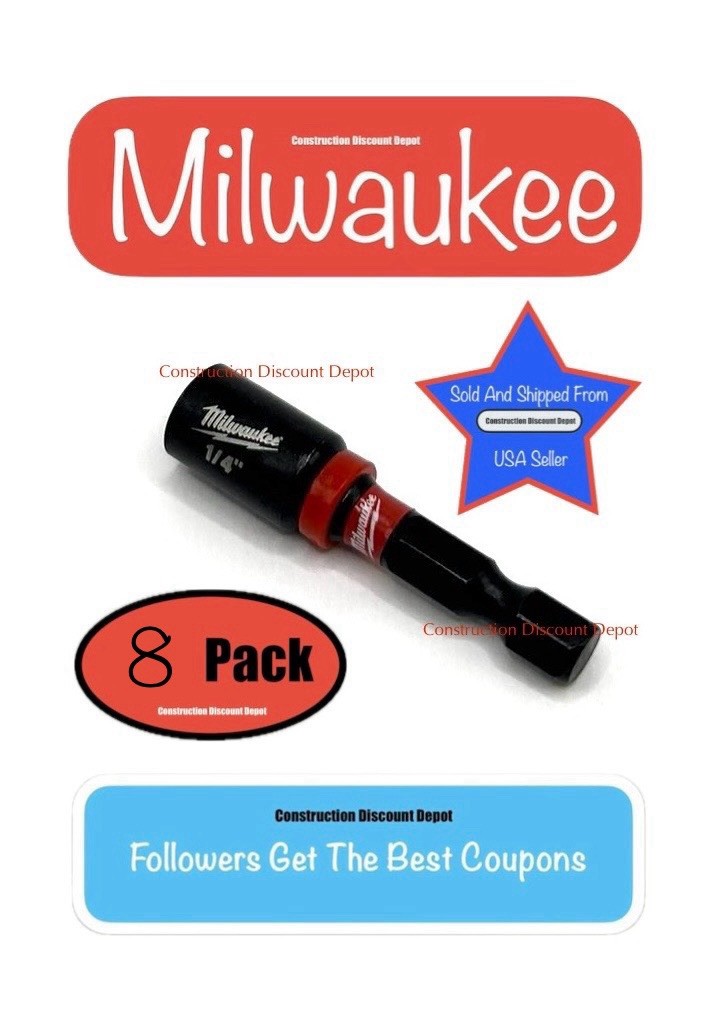8 PACK Milwaukee Impact Duty 1/4" In. X 1-7/8" In. Magnetic Nut Driver Red