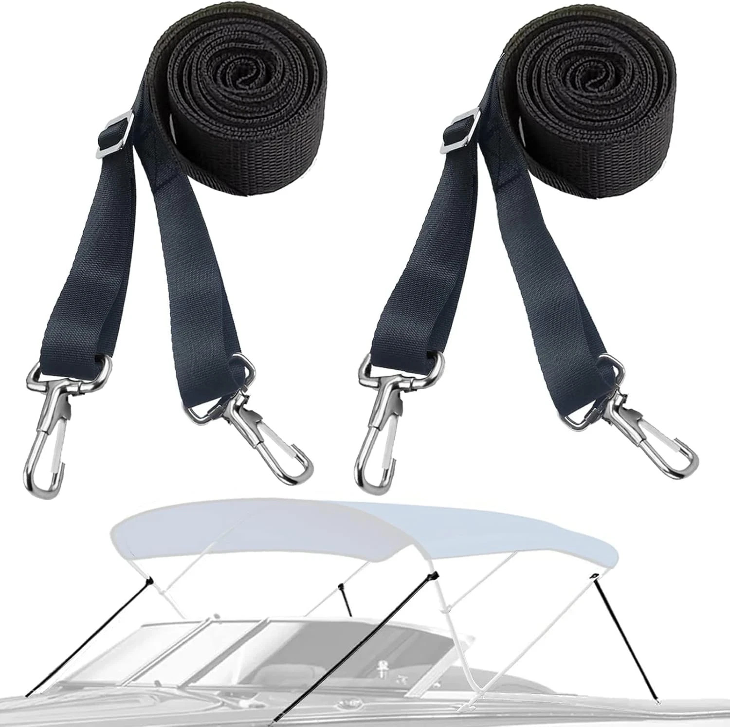 2 Pack Adjustable Bimini Top Straps w/Double End Snap Hook Boat Canopy Straps