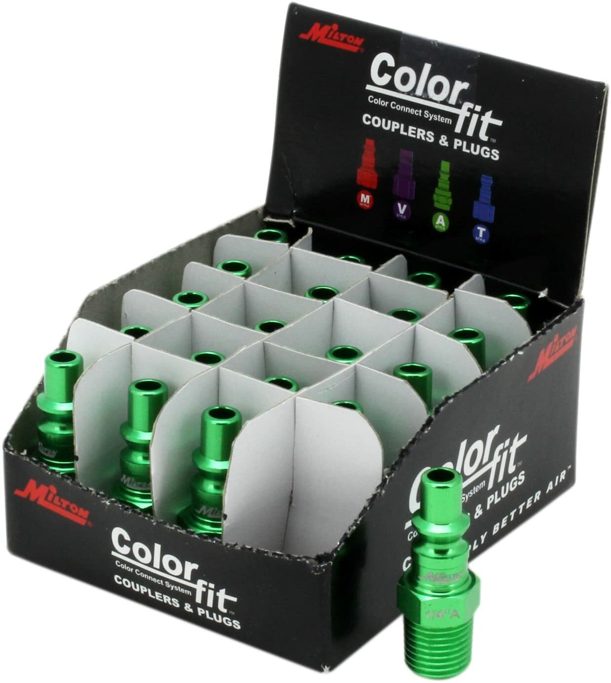 Milton 777AC-20 ColorFit Plugs, A-style Green, 1/4" NPT Male, Box of 20