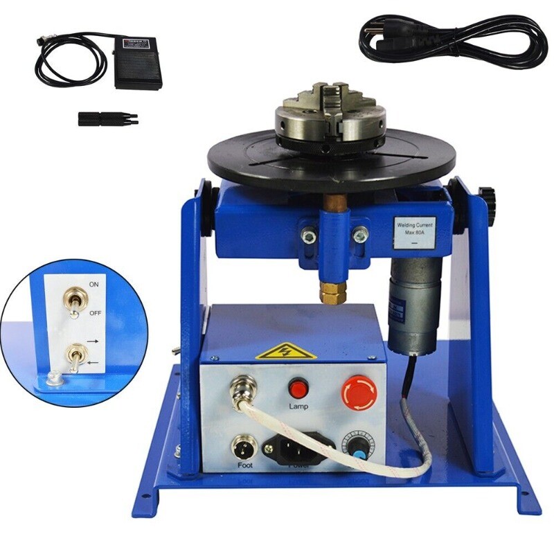 Small 10KG Welding Positioner Turntable with 80mm Chuck 0-90° 2-16r/min 110V