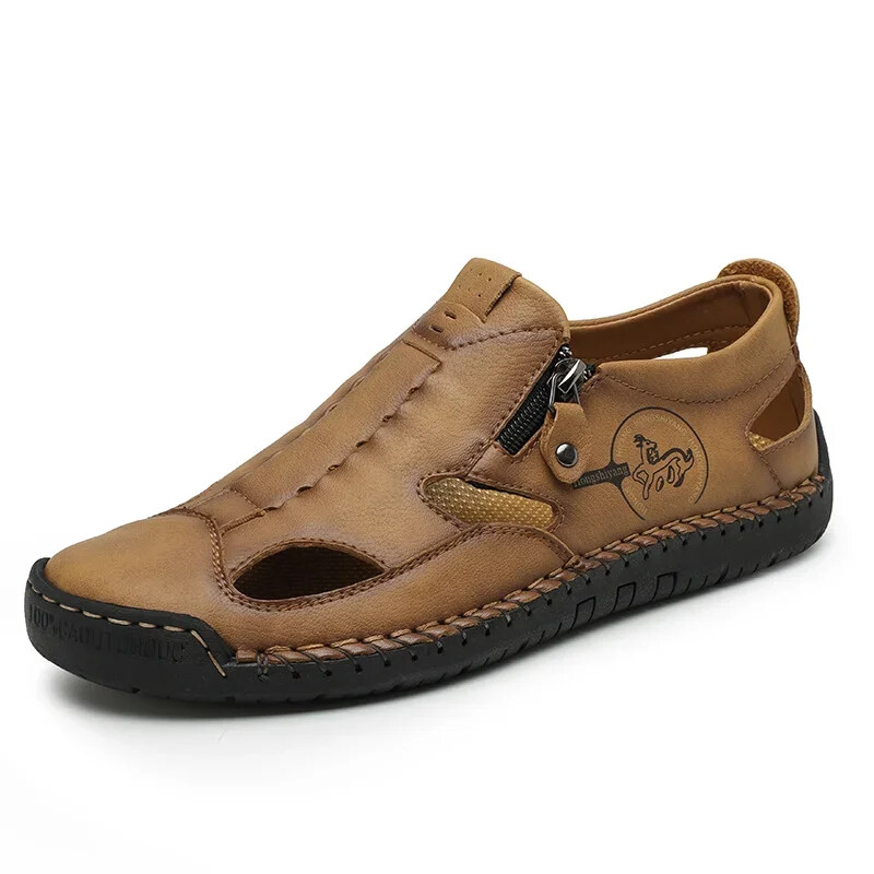 Men Handmade Flat Sandals Mesh Breathable Sneakers Outdoor Comfort Driving Shoes