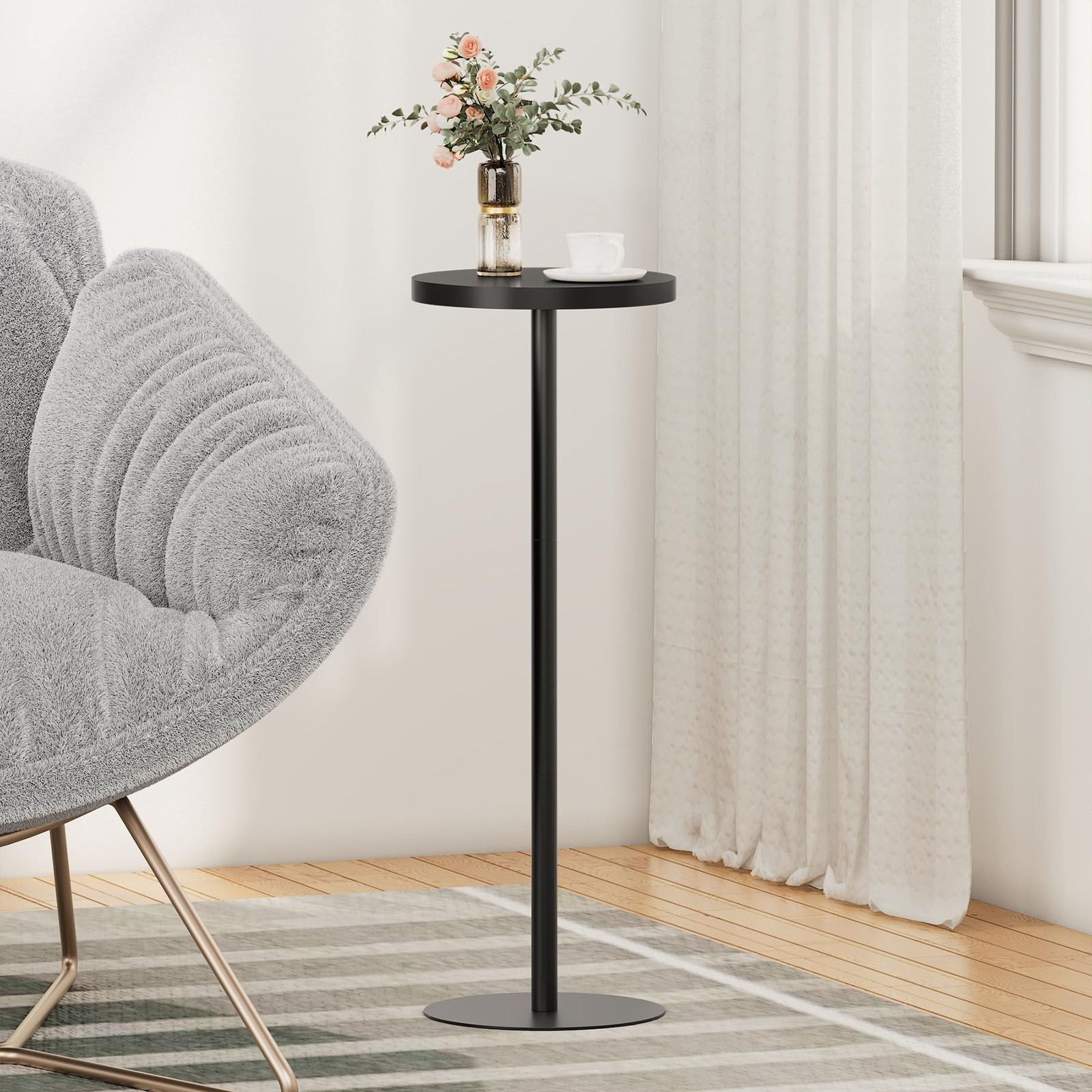 Tall Round Side Table Black Small End Table Beside Table Drink Table TB01BK065