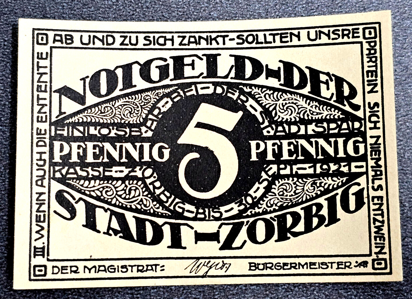 ZÖRBIG NOTGELD 5 PFENNIG 1921 EMERGENCY MONEY GERMANY BANKNOTE (33630)