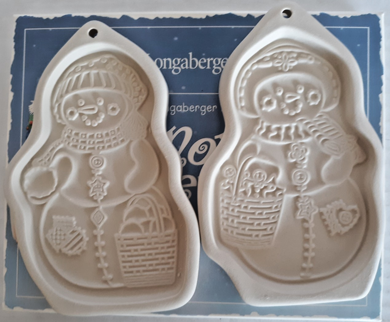 Longaberger Pottery Cookie Mold 1999 Snow Friends Flurry & Snowball 5" tall each