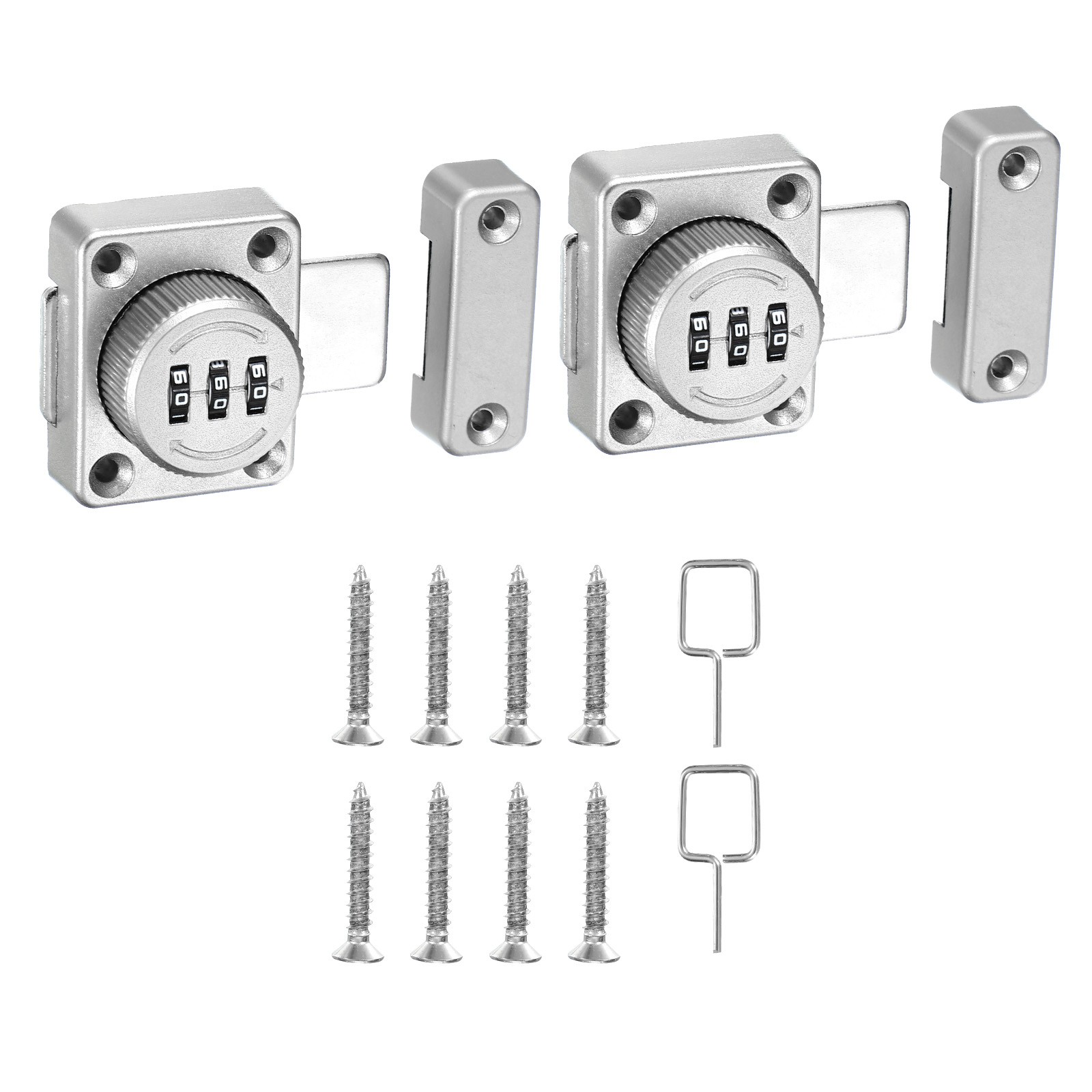 2Pcs 3-Password Wardrobe Combination Lock for 1 Way Doors Silver