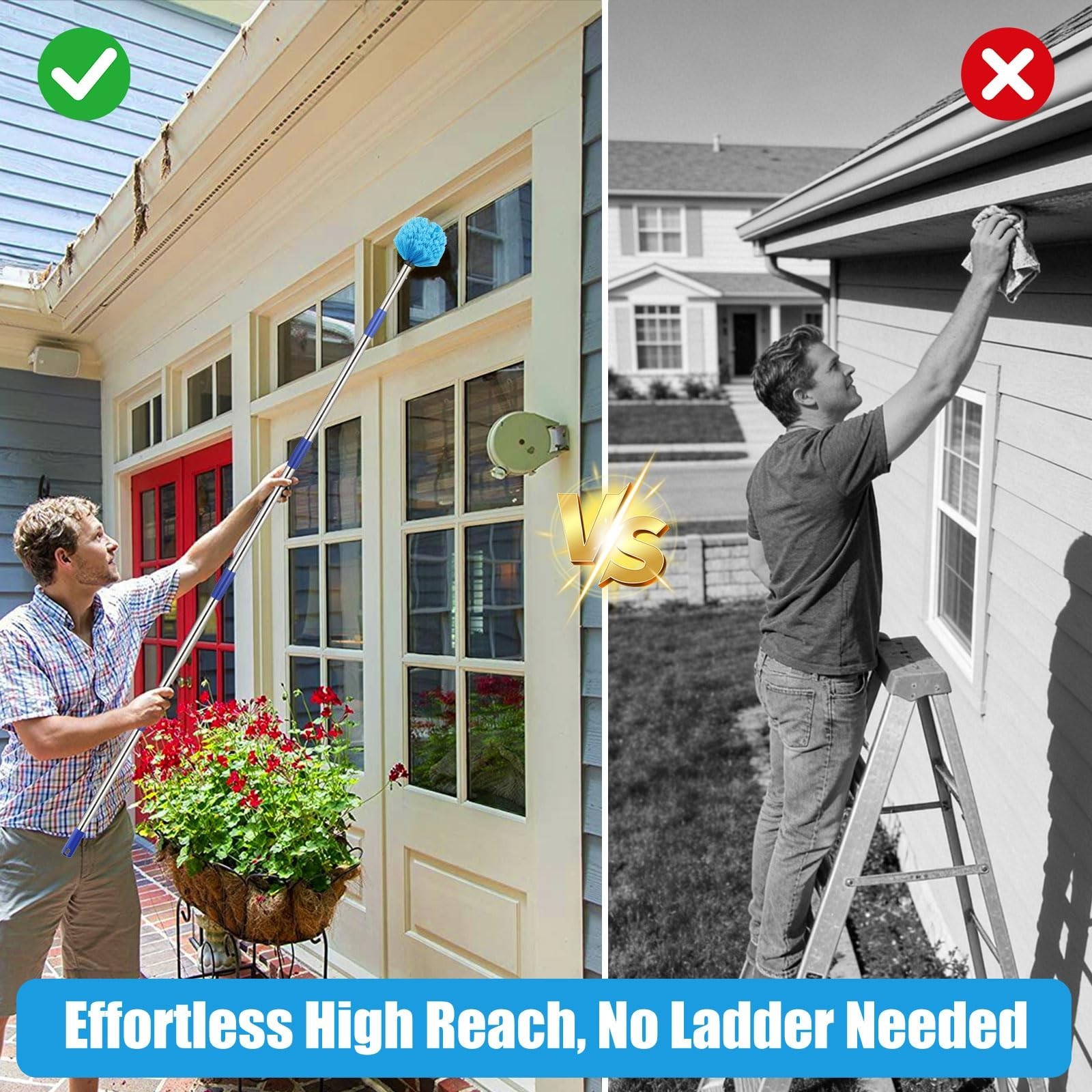 Cobweb Duster with Extension Pole - 10 FT Lightweight Stainless Steel Extenda...