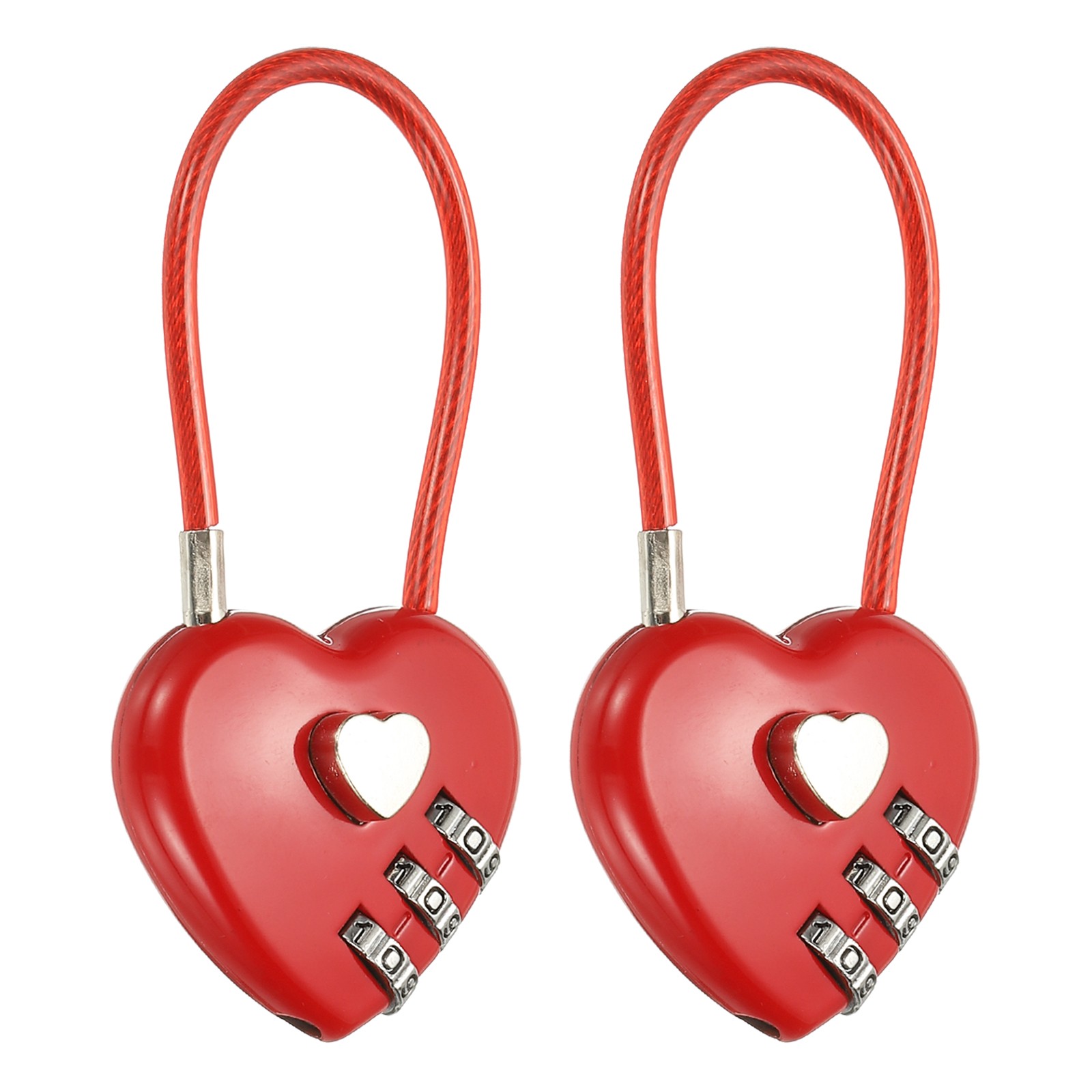 2 Pcs 3 Digit Cable Lock with Combination 4.3" Steel Rope Red