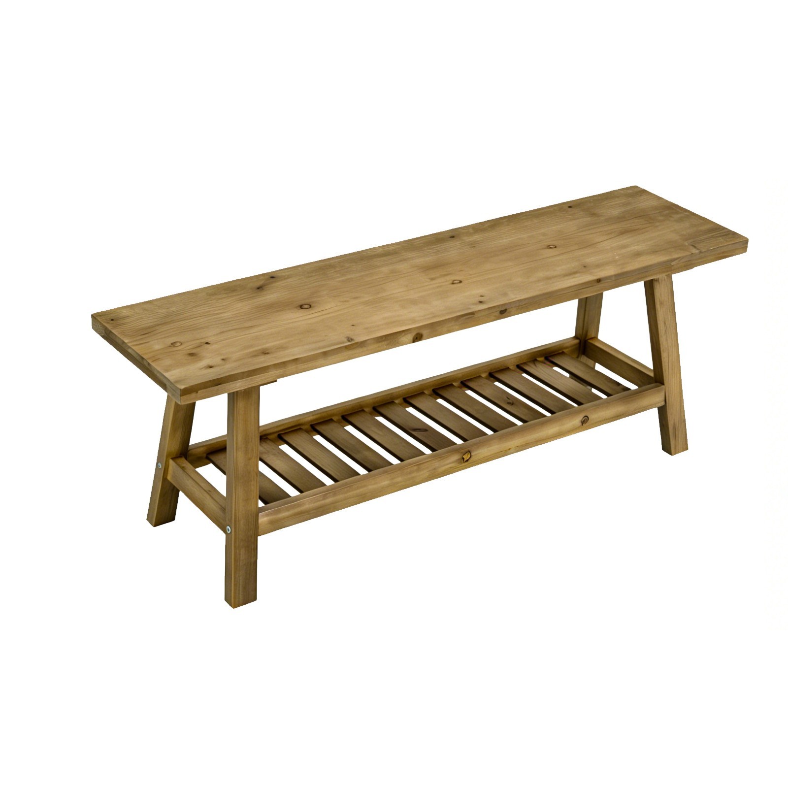 43" Rustic Farmhouse Bench with 2-Tier Open Storage Shelf