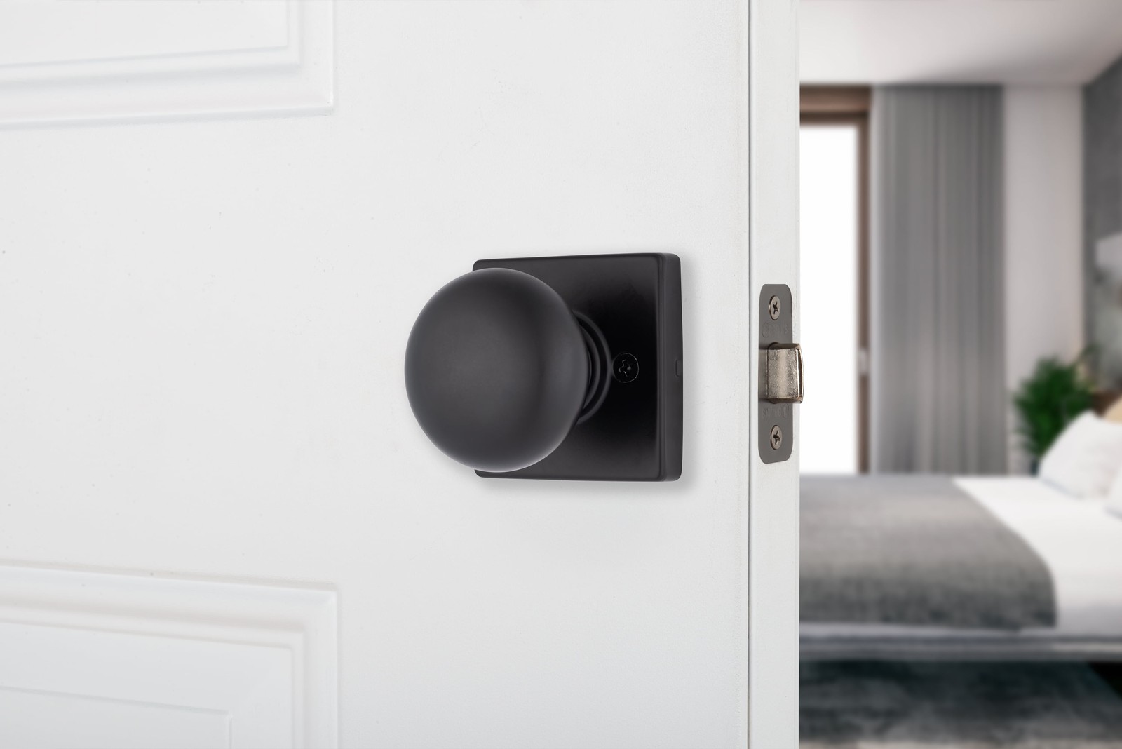 Contemporary Interior Passage Doorknob, Matte Black Keyless Doorknob, 10 Pack