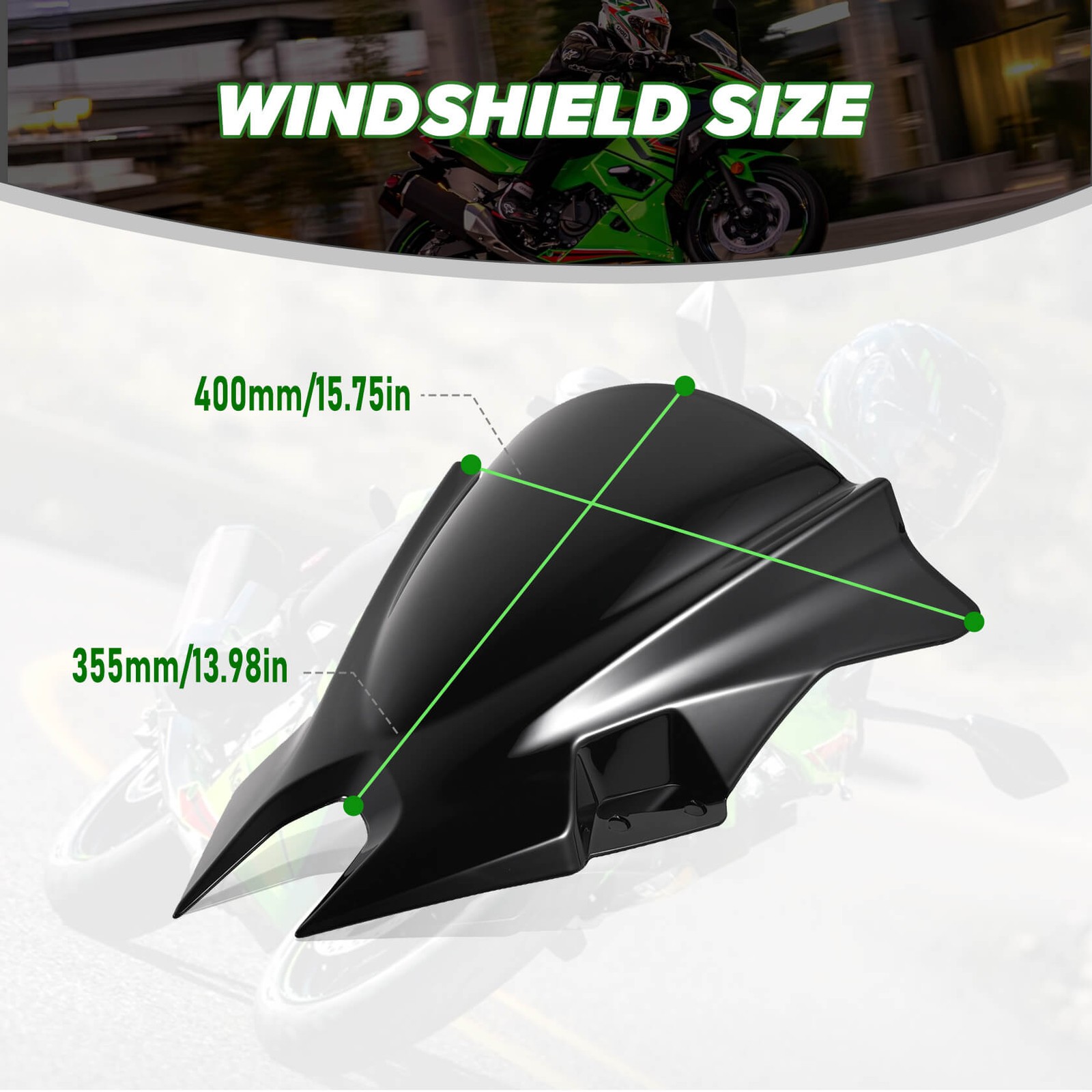 WOLFLINE ABS Windshield for Kawasaki Ninja 500 2024-2026 Windscreen Black
