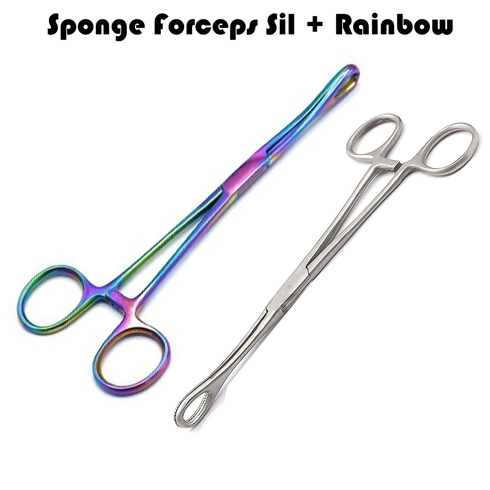AAPRO 2 PC Sponge Forceps Un Slotted 7" Body Piercing Tool Rainbow + Silver S.S