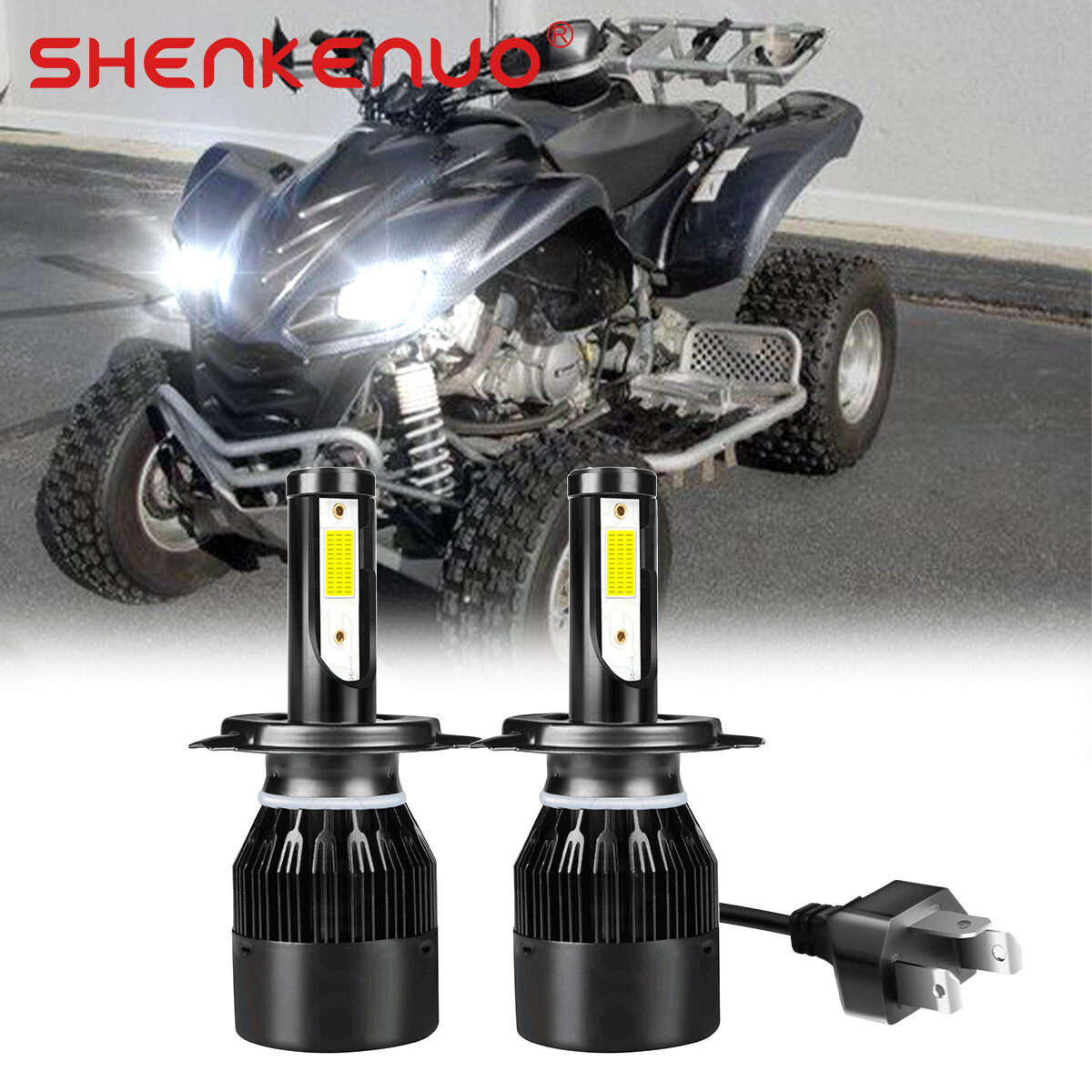 For Kawasaki KFX700 2004-2009 2X H4 9003 6000K COB LED Headlight Hi/Lo Bulbs Kit
