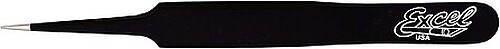 Excel Straight Fine Point Tweezers 4.75'' (Black) - Hobby and Plastic Model