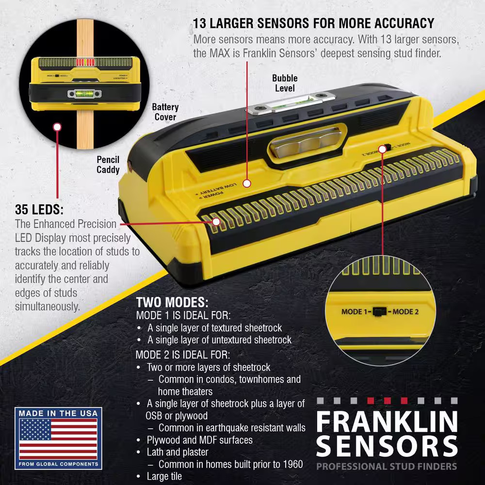 Prosensor MAX Stud Finder with Case, 2.5 In. Detection Depth Stud Detector for T