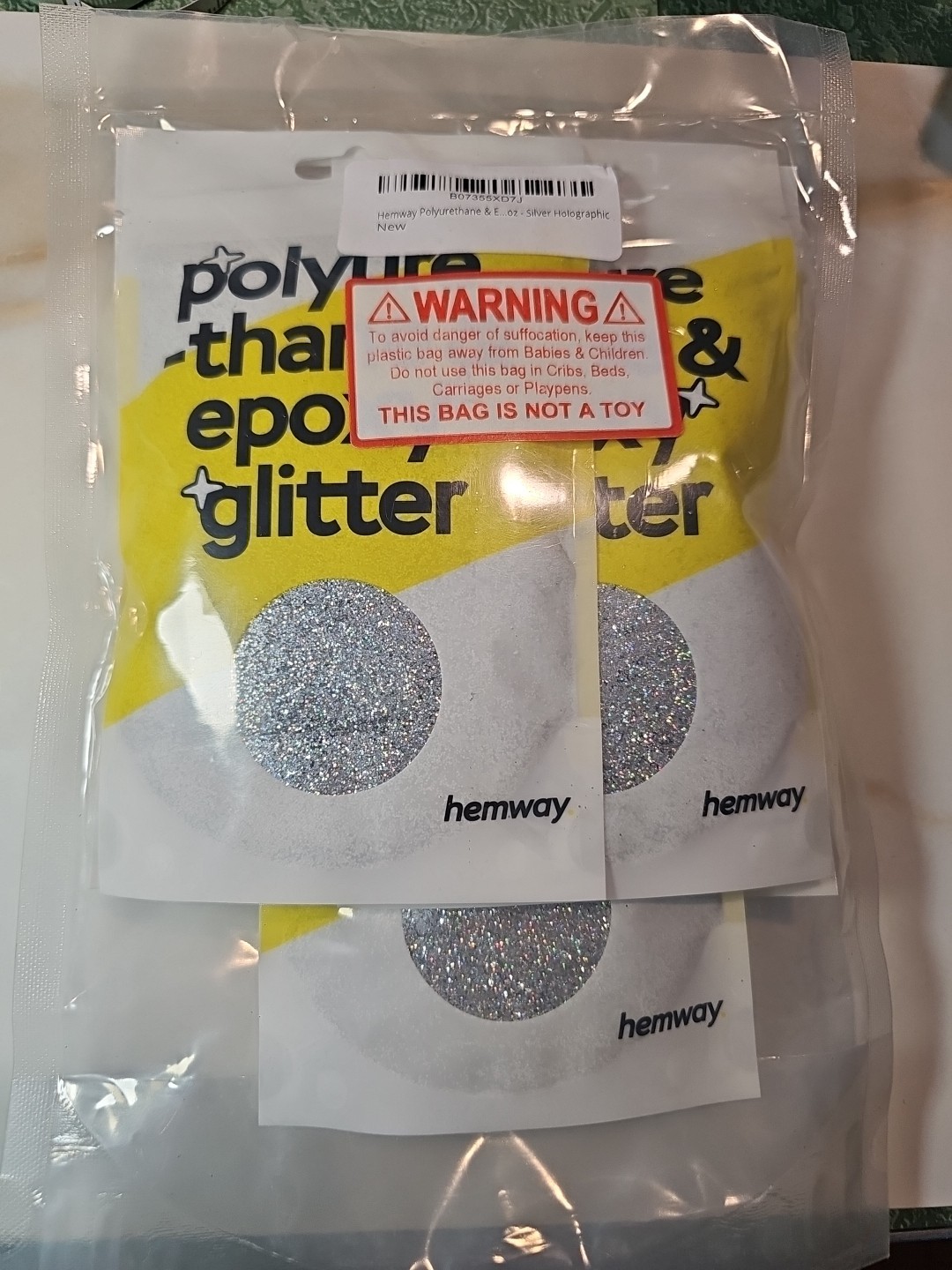 5 bags of Hemway Polyurethane & Epoxy Resin Glitter Holographic Silver 500g New