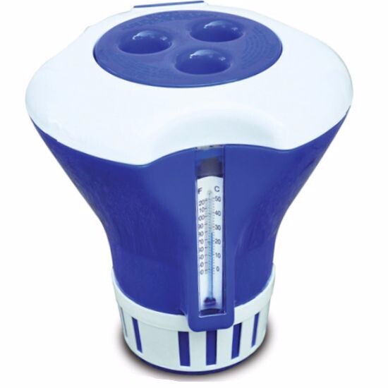 Floating Pool Spa Chemical Dispenser w/Built-in Thermometer for 1" or 3" Tablets