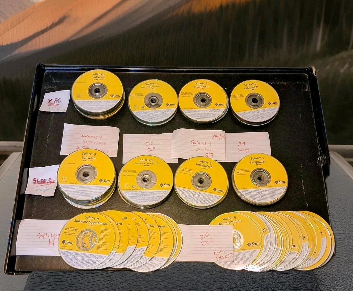 SUN Microsystems SOLARIS 9 -BOTH X86 & SPARC Platform Ed. 176 DISCS bundle Lot