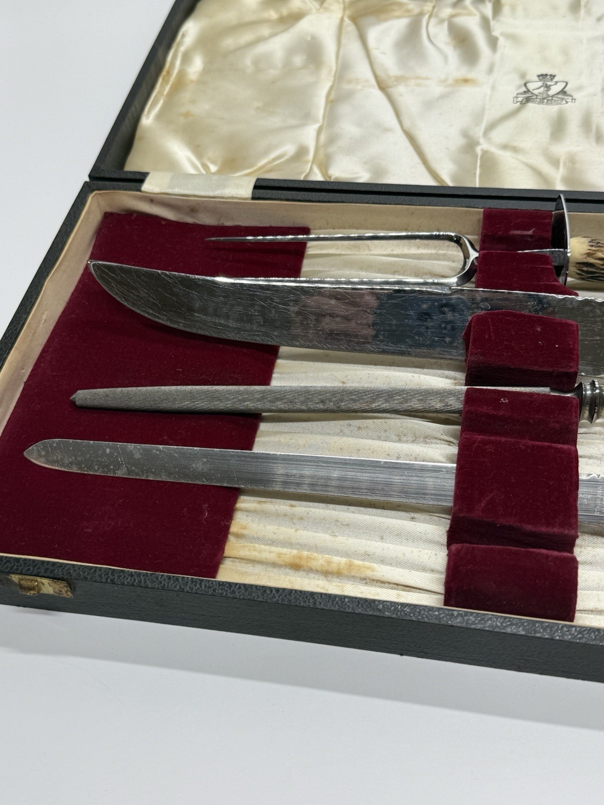 Vintage Samuel Peace Sheffield Carving Set Stag Horn Incomplete