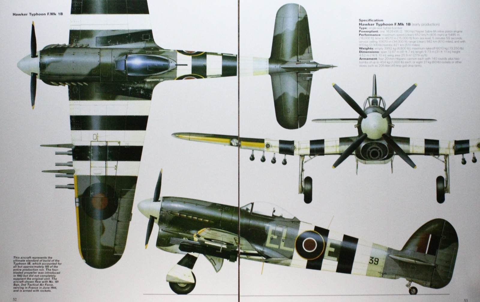 Hawker Typhoon Plane Picture Article Vtg Wall Art Aircraft Sheet Display