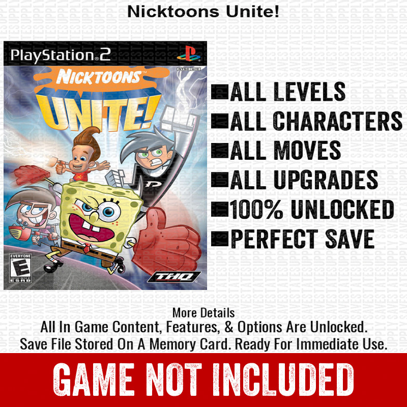 Nicktoons Unite 100% PS2 Memory Card All CHEATS ITEMS