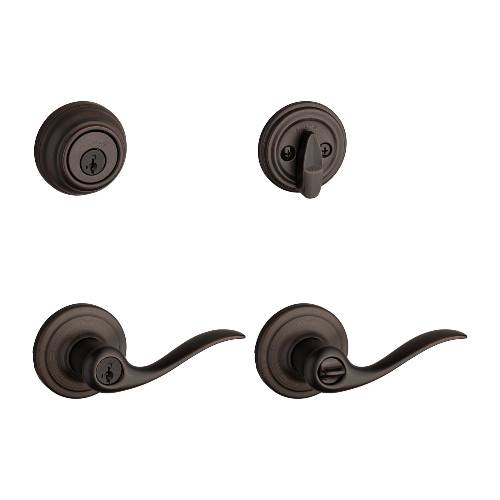 Kwikset 991 Tustin Entry Lever Deadbolt Combo SmartKey Venetian Bronze 99910-041