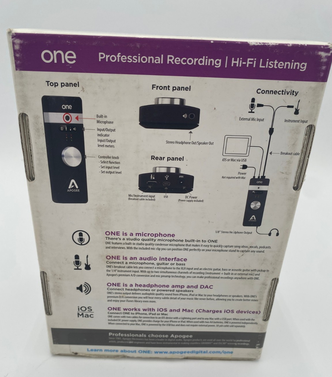 Apogee one for iPad, iPhone, and Mac Microphone,2 IN x 2 OUT Audio Interface