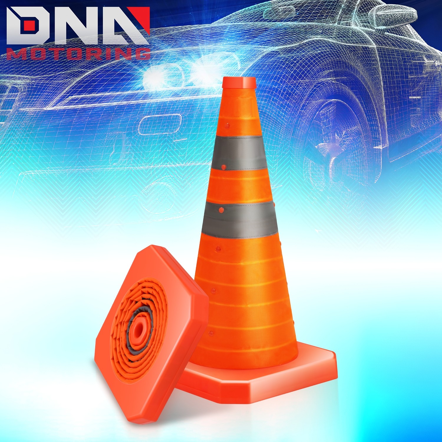 2Pcs 18" Foldable Collapsible Traffic Safety Orange Cones with Heavy-Duty Base