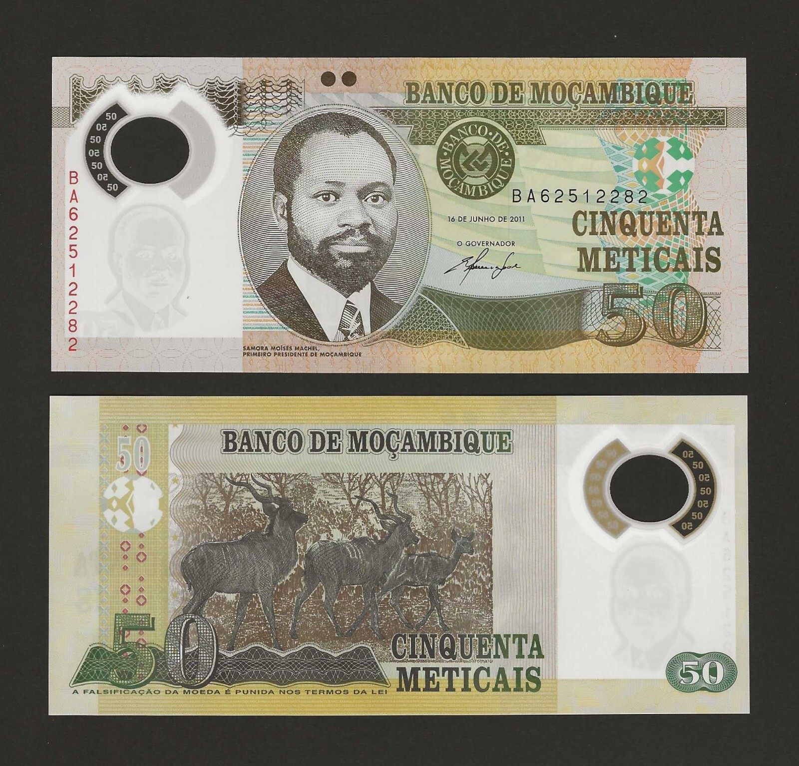 MOZAMBIQUE 50 Meticais 2011, P-150a, Pack Fresh UNC, Polymer Note w/ Animals