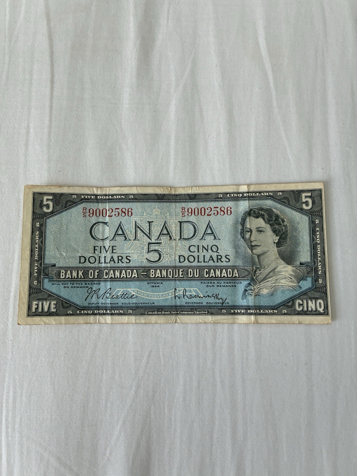 1954 Canada $5 Bill- Five Dollar Note-Canadian Foreign Paper Currency Circulated