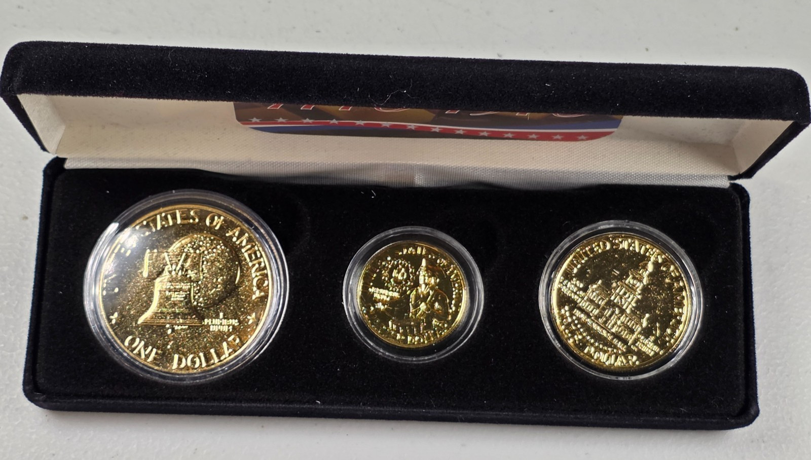 1976 Bicentennial 24K Gold Plated 3-Coin Set Dollar QUARTER 50c w/BOX