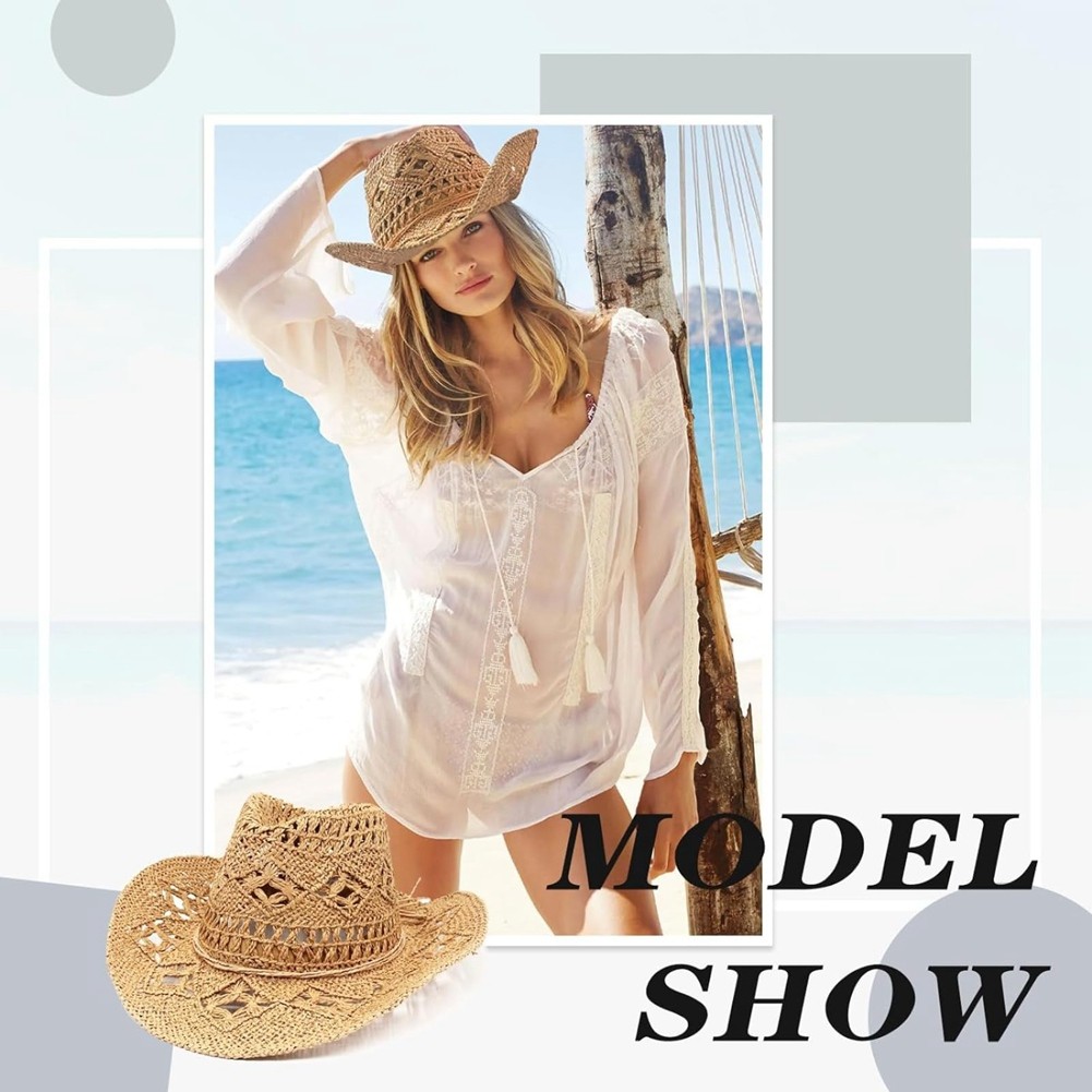Straw Cowboy Hats for Women Western Cowgirl Hat for Holiday Party Foldable7708
