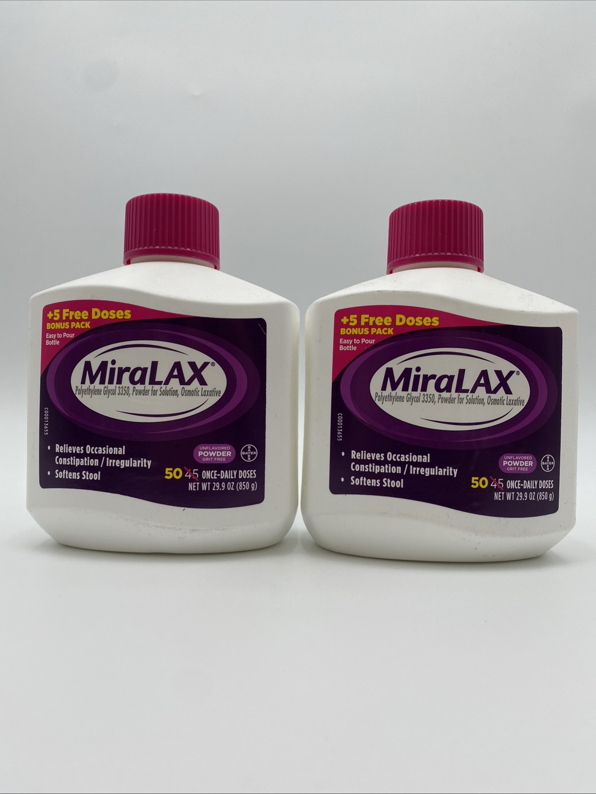 MiraLAX Laxative Powder 45 Days - 26.9 Oz Value Size 06-27+ Lot Of 2
