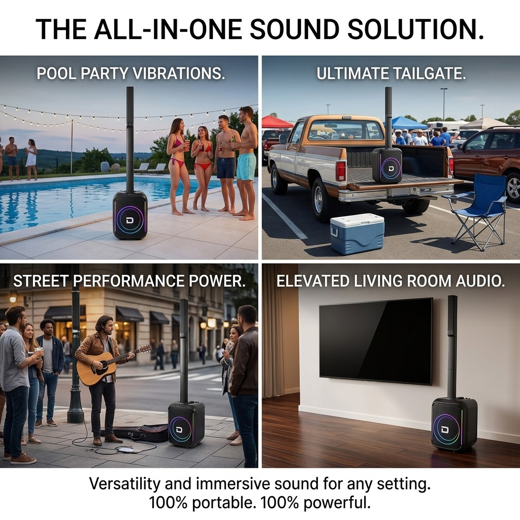 Portable Column Speaker System with 12'' Powered Subwoofers, 3 Column Speaker US