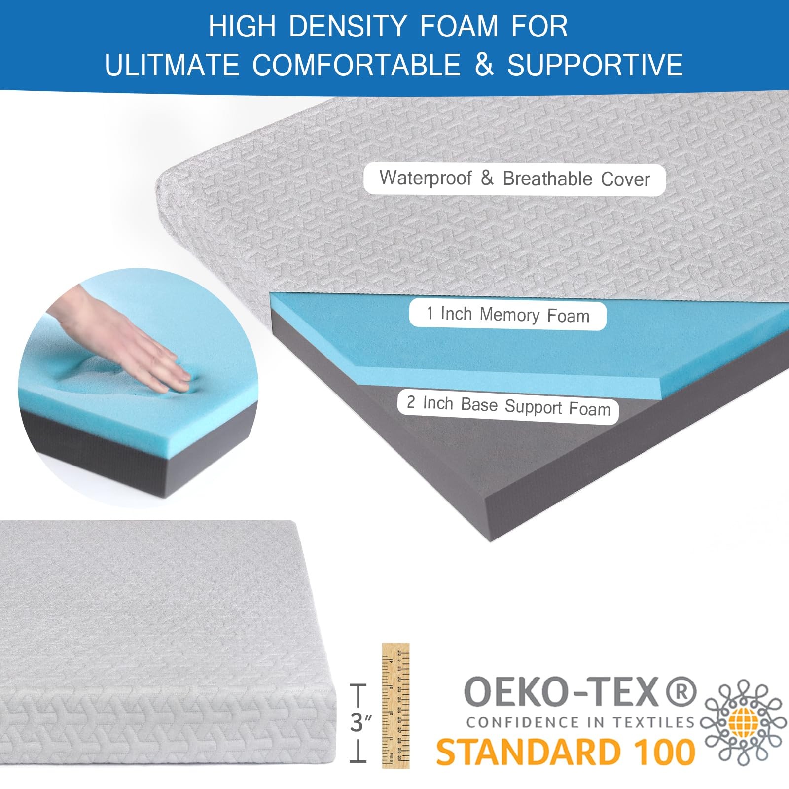 Memory Foam Camping Pad 3 Inch Thick, Soft Sleeping Pad, Pad Only