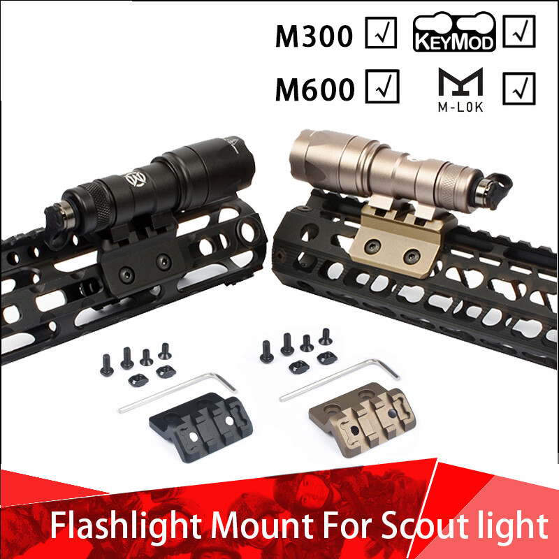 Tactical Flashlight Mount with 20mm Rail For M300 M600 Scout Light M-LOK Keymod
