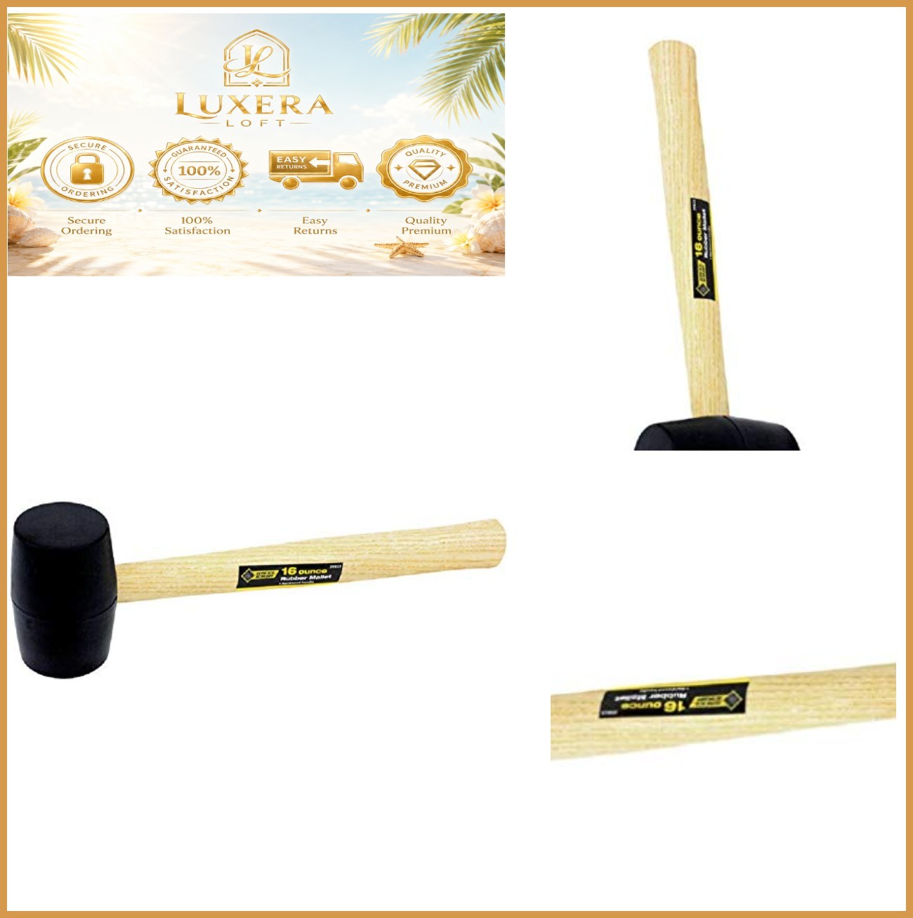 NEW Rubber Mallet 16oz Dead Blow Hammer Hardwood Handle Soft Face