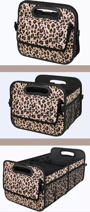 Cheetah Print 2 Compartment Waterproof Car Trunk Storage Organizer for SUV
