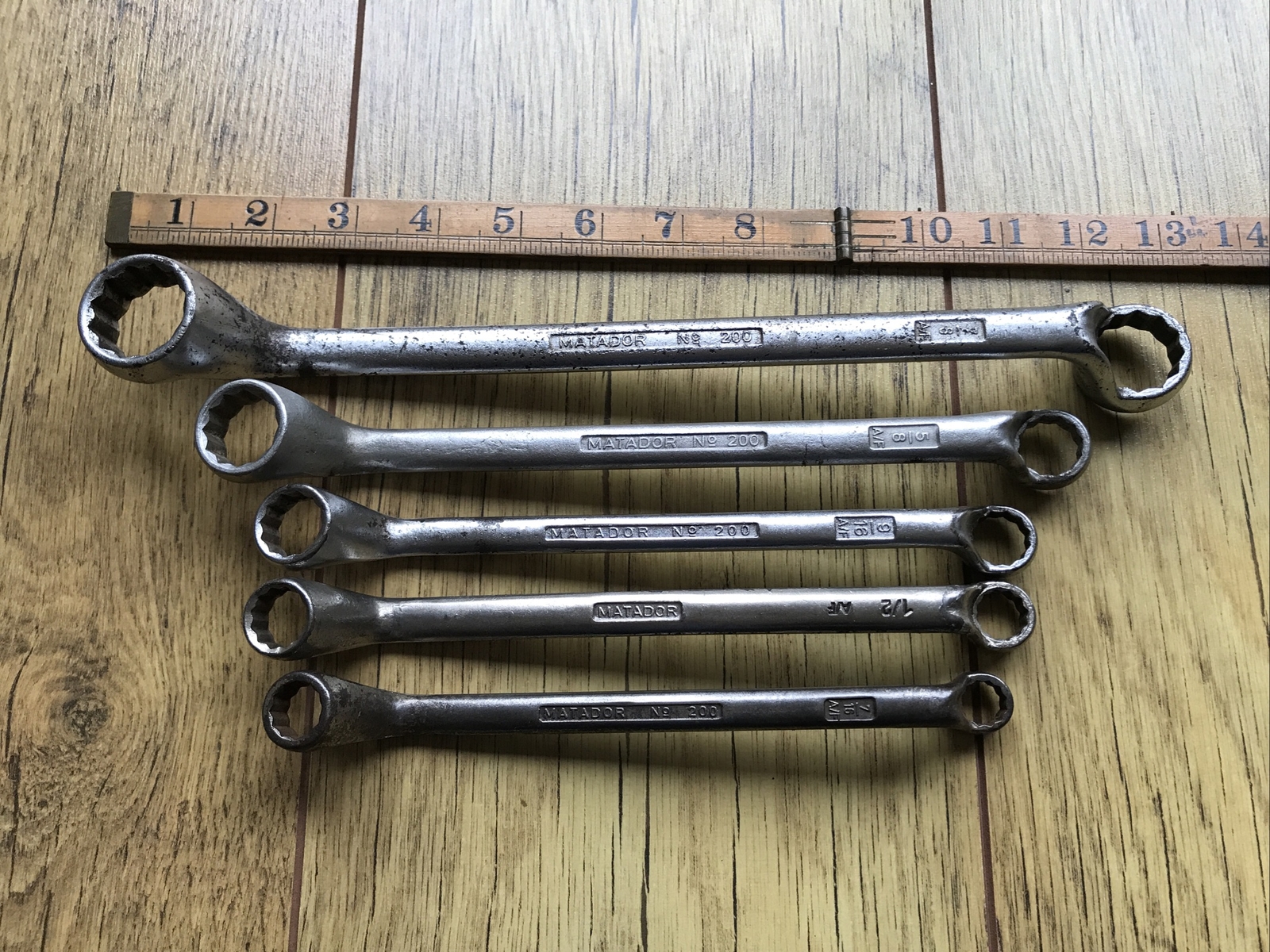 5 Vintage Matador No 200 Ring Spanners. 15/16” To 7/16” AF. No 4.