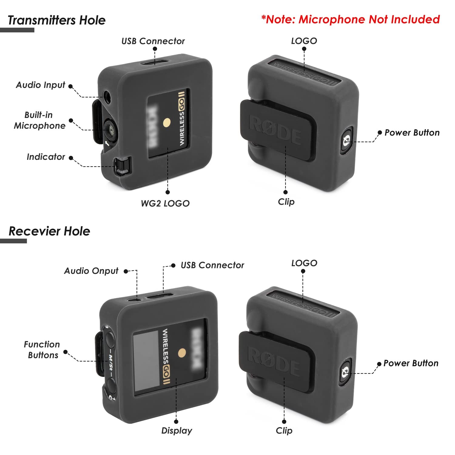 YOUSHARES Silicone Case Compatible with RODE Wireless Go 2 Accessories Black