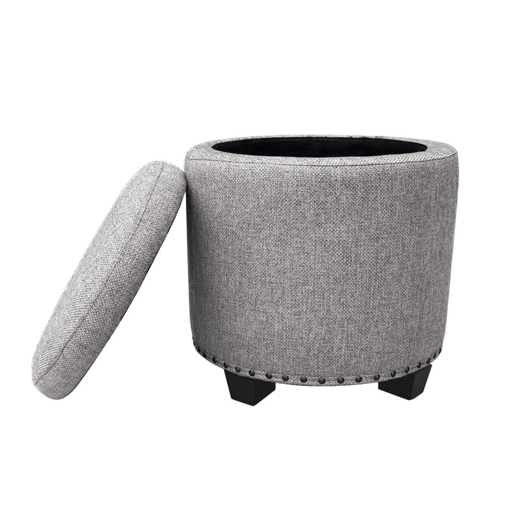 Lift Top Storage Ottoman 19" Round Woven Fabric Accent Seat with Hidden Storage