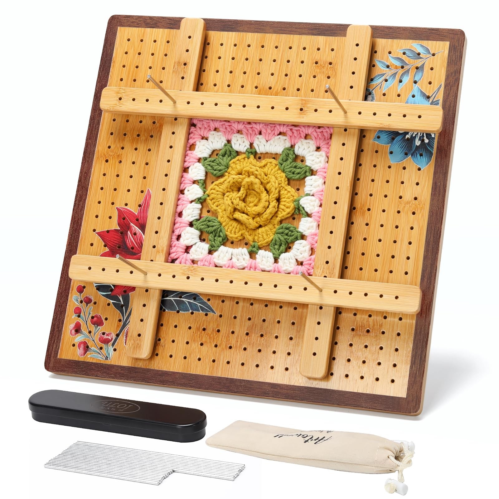 13" Crochet Blocking Board - Upgraded Style with 4 Tension Rods and 20 Pegs –...