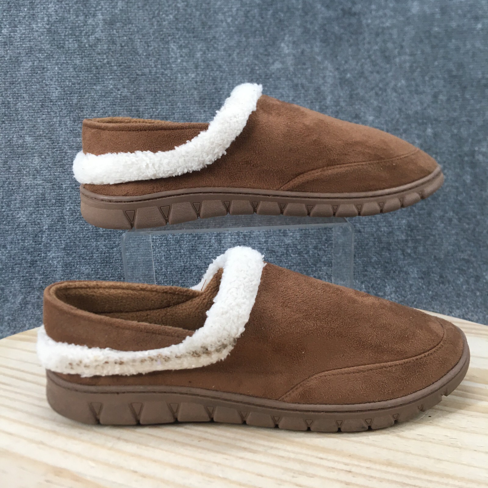 Wembley Slippers Mens 11-12 Slip On Clogs Brown Comfort Faux Fur Low Top