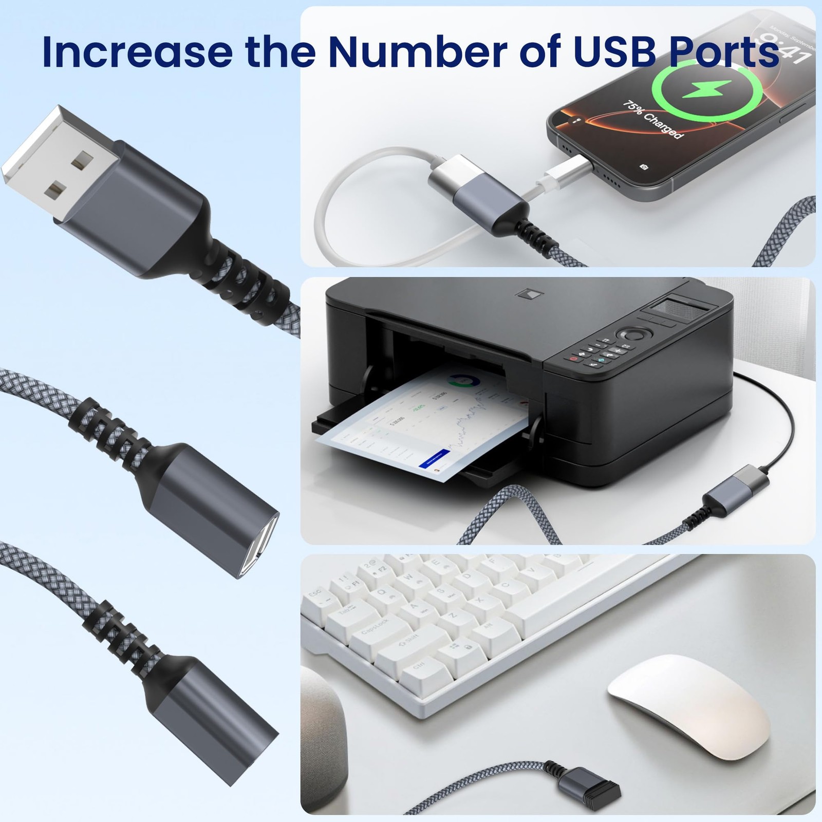 Itramax USB Splitter 1 in 2 Out 1FT,USB-A Splitter Cable 1 Male to 2 Female S...