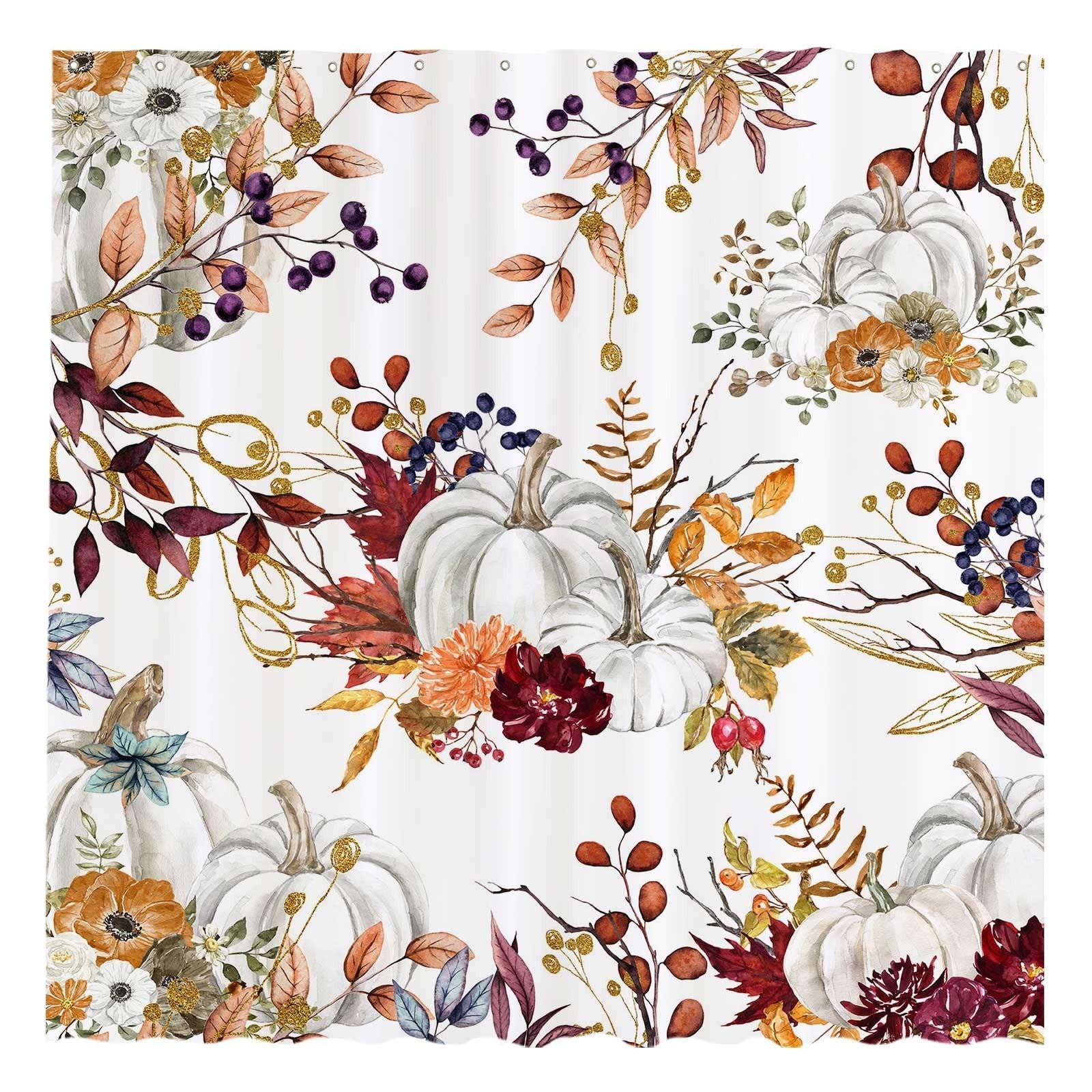 Funnytree 72"x72" Autumn Boho Pumpkins Watercolor Floral Leaves Rustic Fall T...