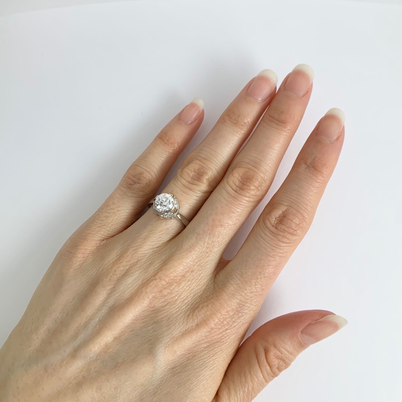 Round Pave Milgrain Diamond Engagement Ring Setting Mounting Platinum .24 CTW