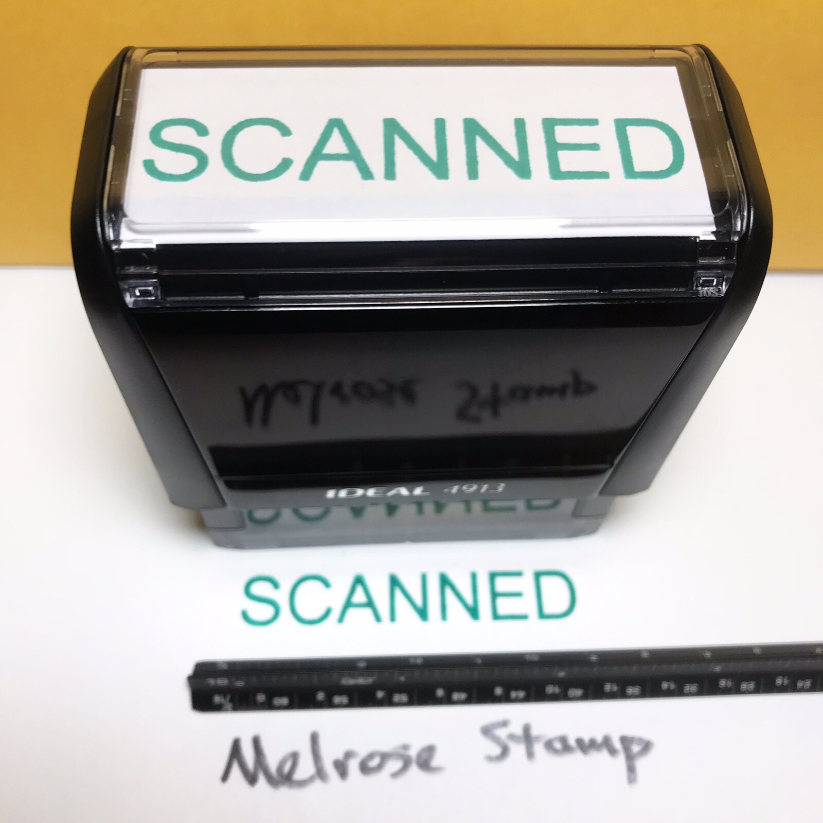 Scanned Rubber Stamp Green Ink Self Inking Ideal 4913